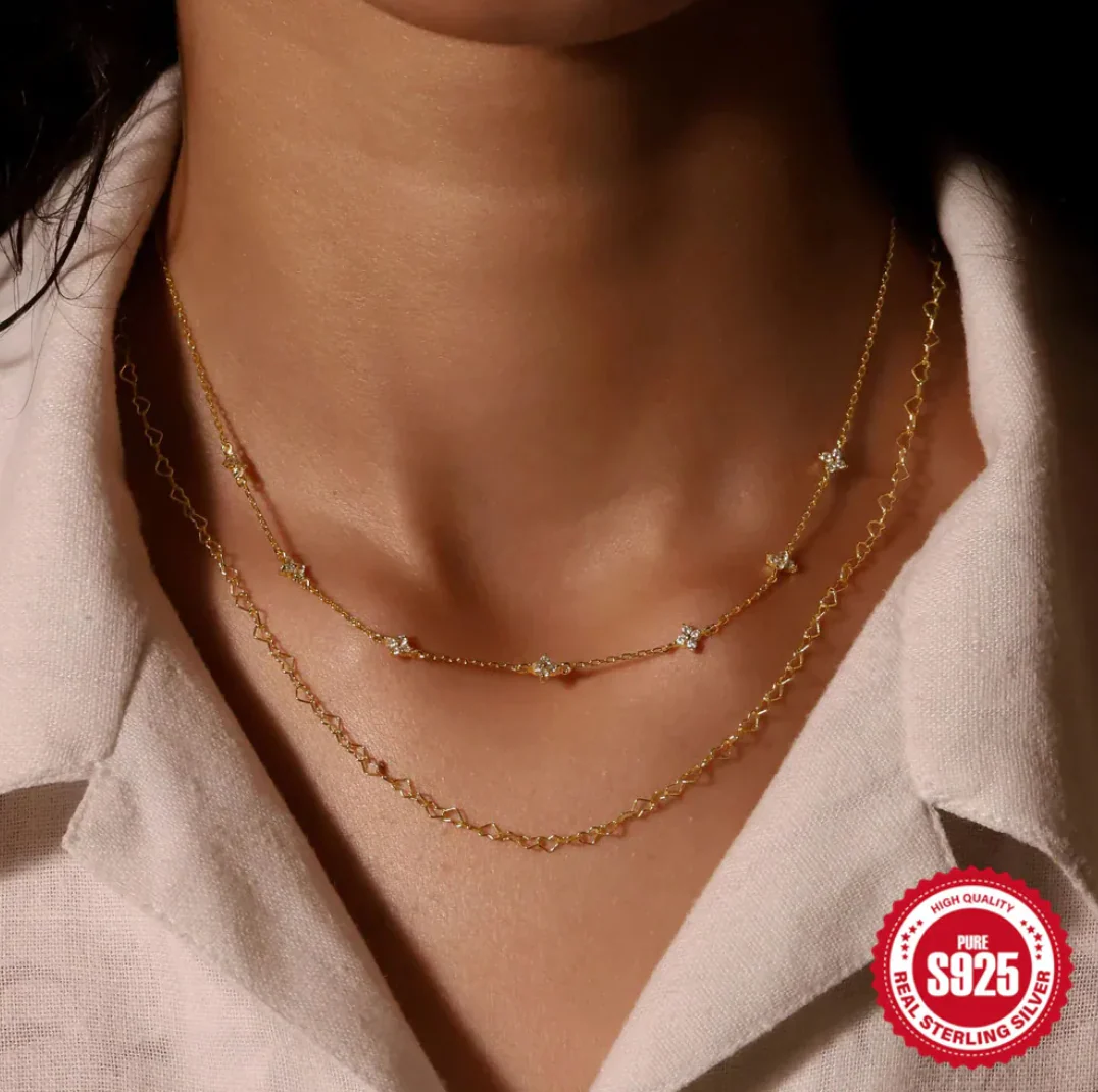 18K Gold Necklace with Small Zirconia Stones
