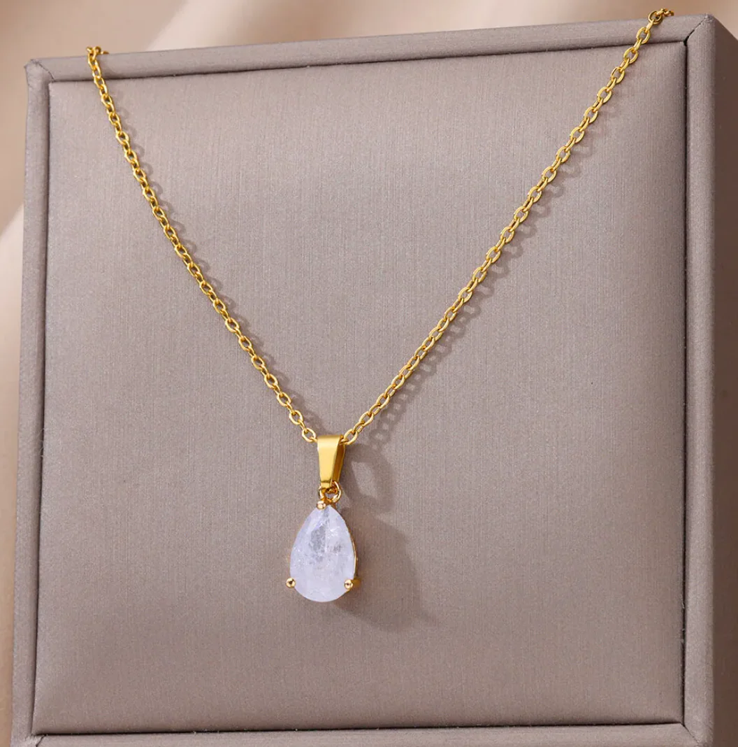 18K Gold Plated Necklace with Crystal Quartz Zodiac Stone