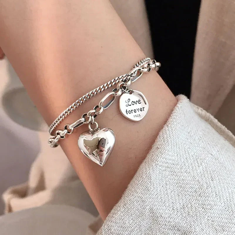 925 Silver Bracelet with 'Love Forever' Engraving + 2 Free Charms - Image 4