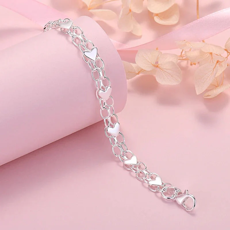925 Silver Chain and Hearts Bracelet - Image 2