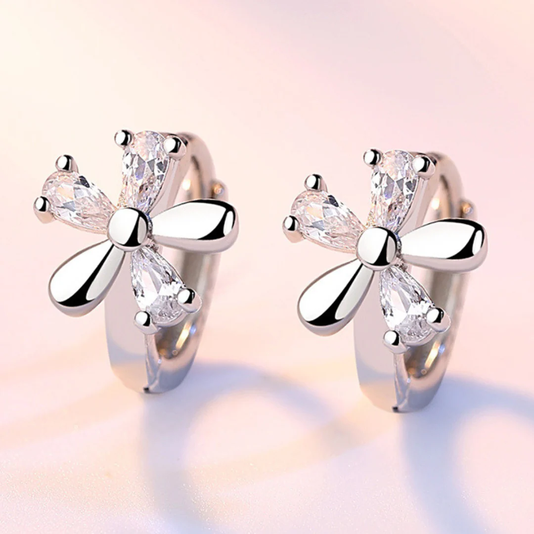 925 Silver Floral Earrings with Silver Zirconia