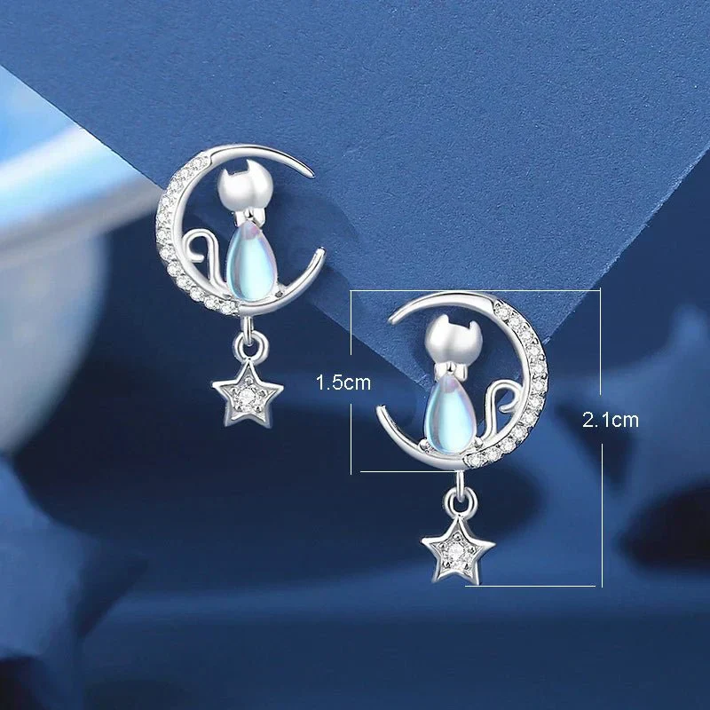 925 Sterling silver Moon & Star Cat Earrings With Zircon - Image 4