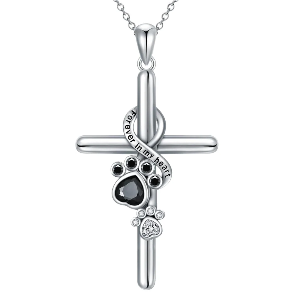 925 Sterling Silver Paw & Cross Necklace - Image 2
