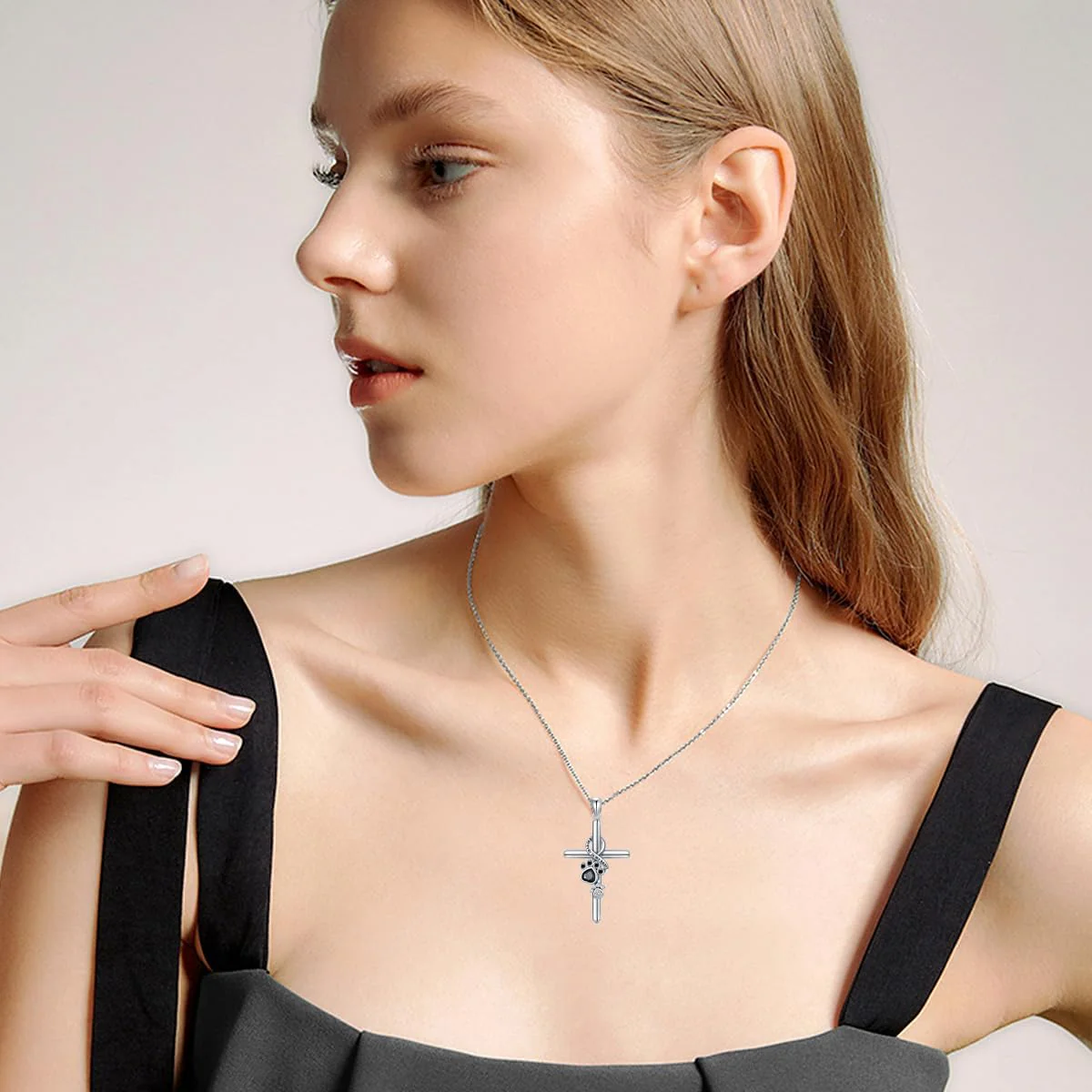 925 Sterling Silver Paw & Cross Necklace - Image 3