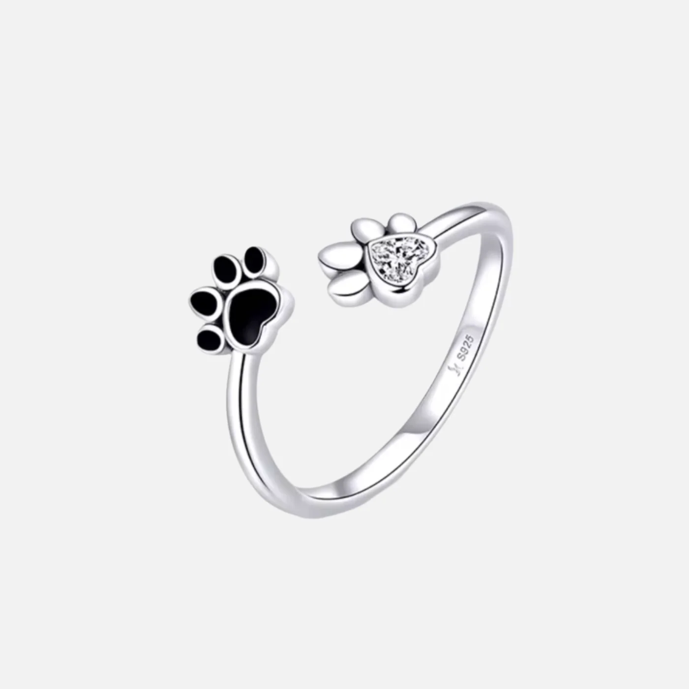 925 Sterling Silver Paw Ring – Adjustable with Zirconia & Enamel