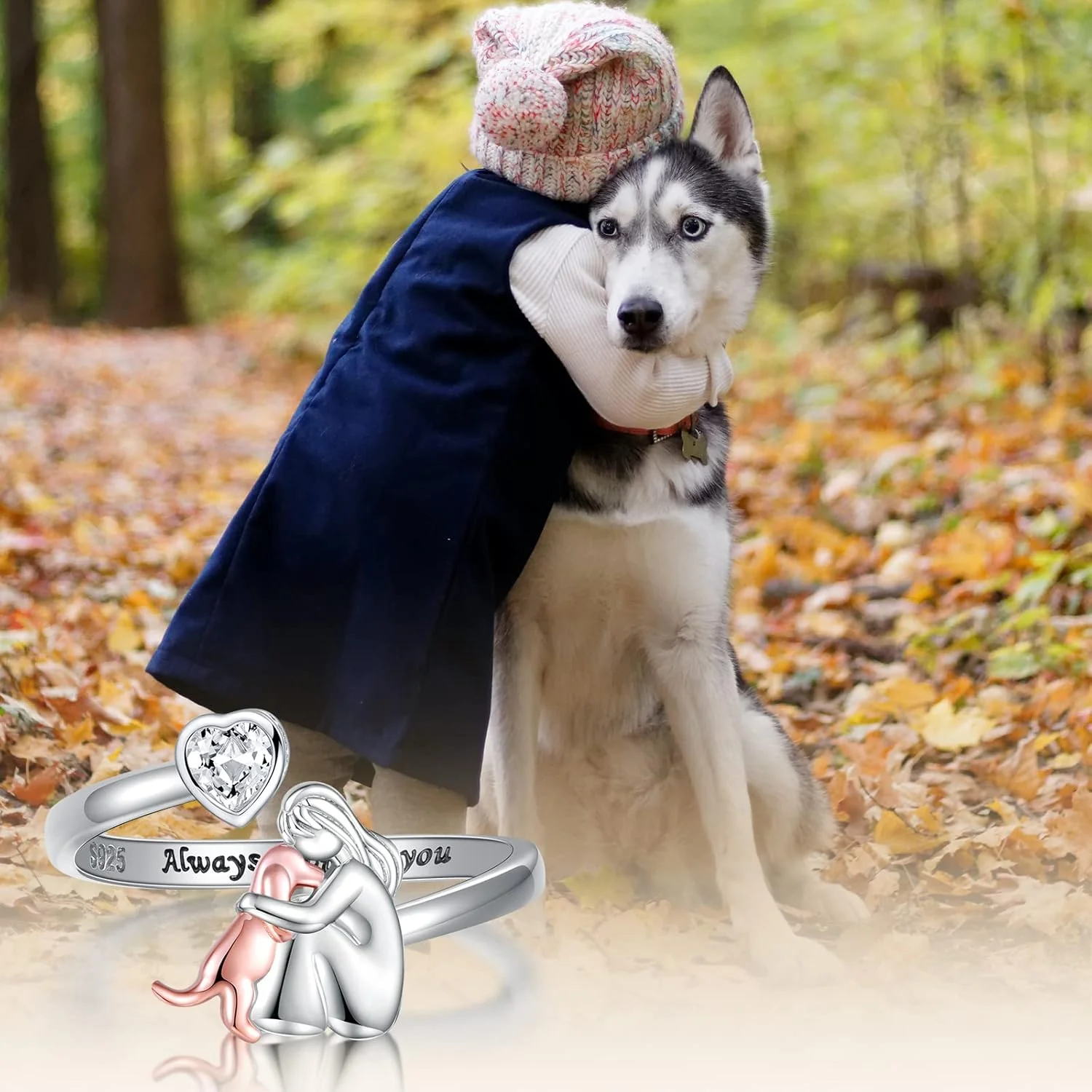Adjustable Dog Ring in 925 Sterling Silver – “Always in My Heart” with Zirconia - Image 3