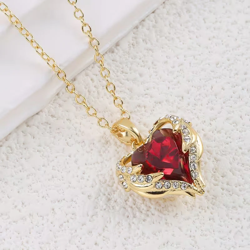 Angel Embrace Ruby Heart Necklace | Gold - Image 3