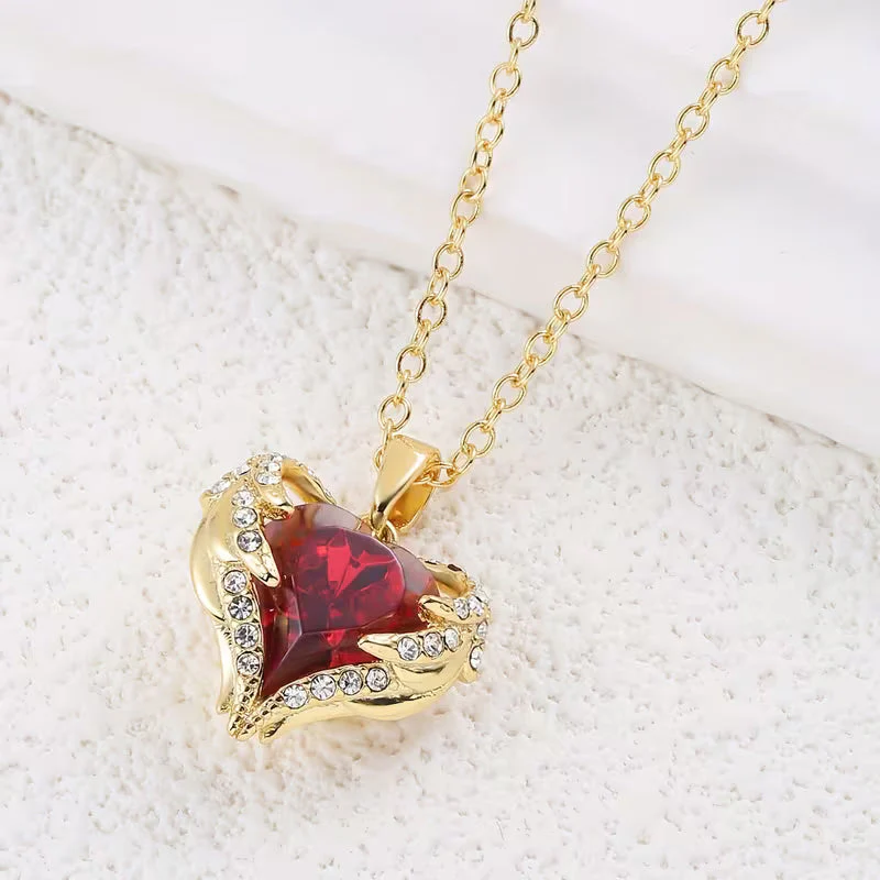 Angel Embrace Ruby Heart Necklace | Gold - Image 4
