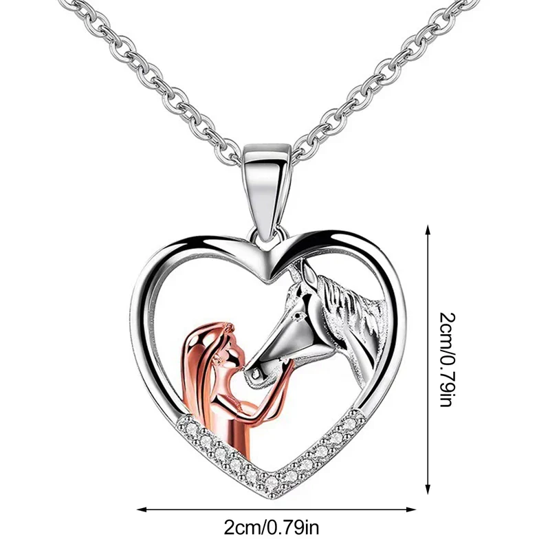 Beautiful Heart Zircon Girl and Horse Necklace - Image 4