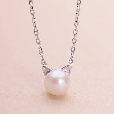 Beautiful Pearl Cat Necklace with Bonus Earrings + Ring - Image 3