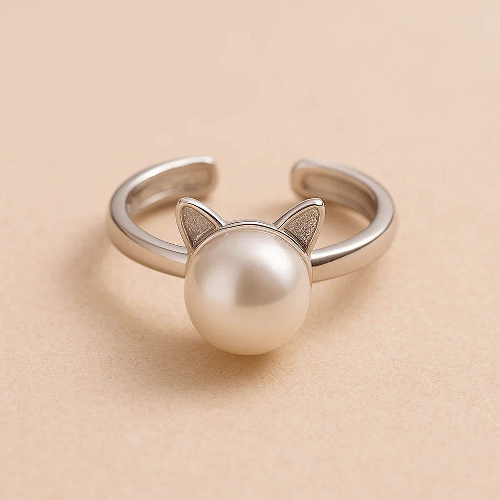 Beautiful Pearl Cat Necklace with Bonus Earrings + Ring - Image 5