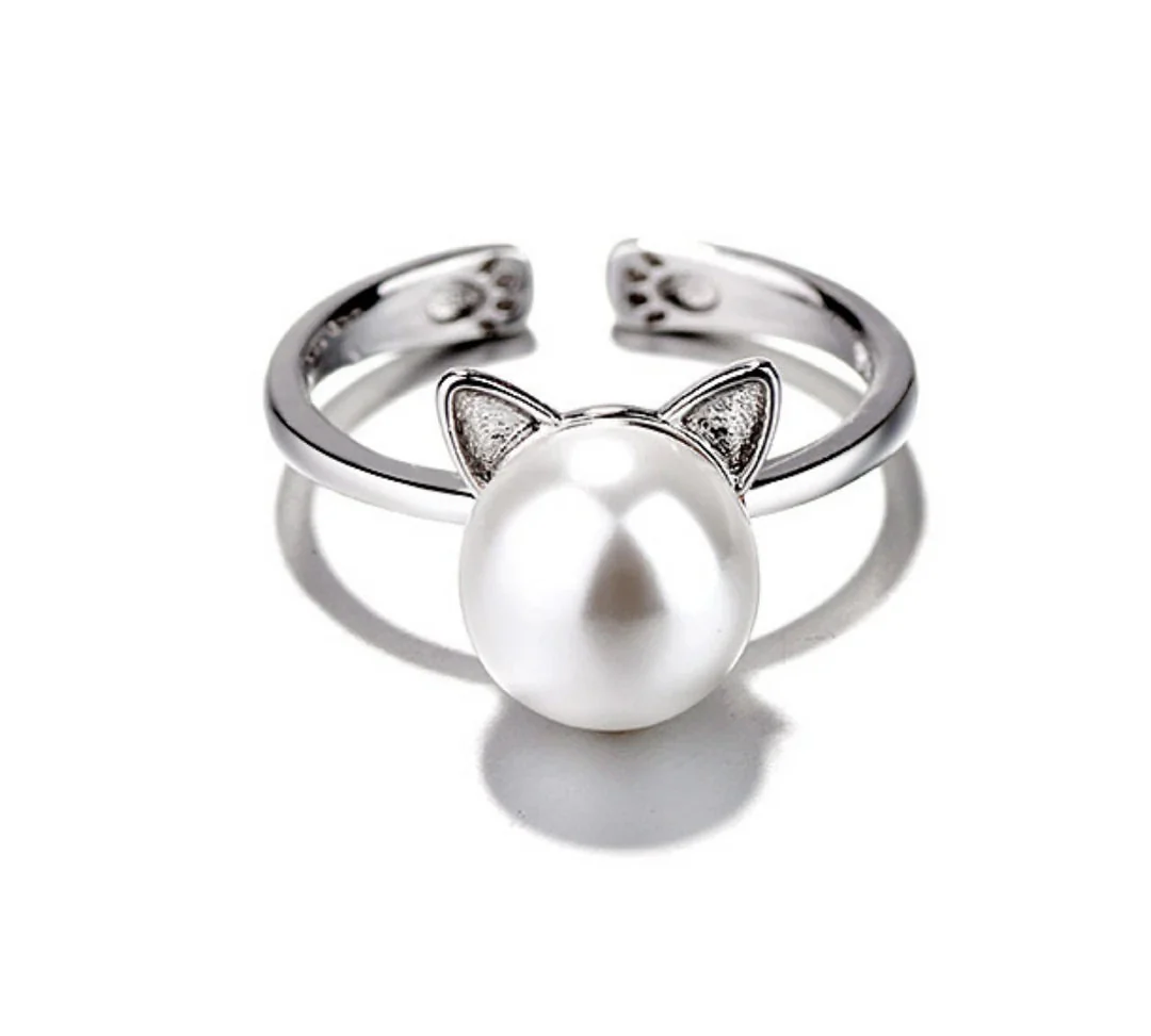 Beautiful Pearl Cat Necklace with Bonus Earrings + Ring - Image 8