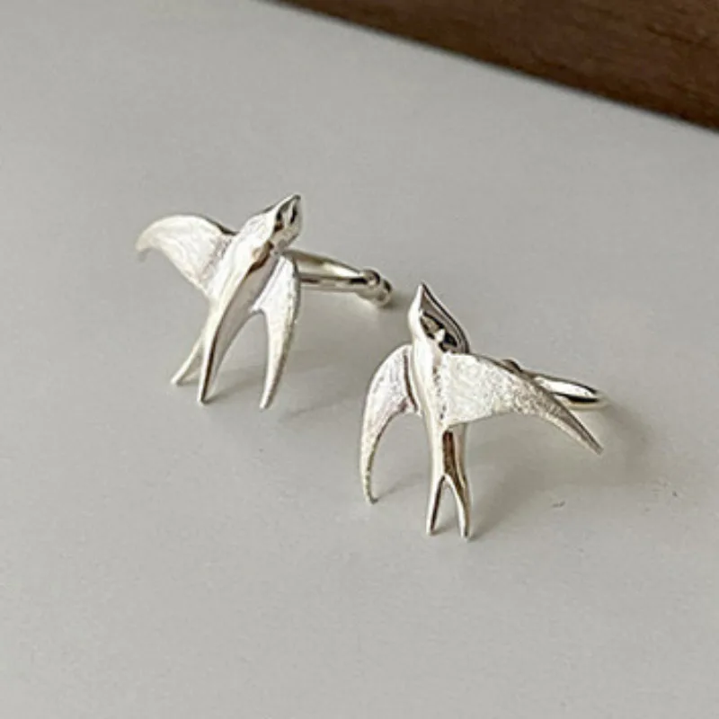 Beautiful Silver Swallow Bird Clip-On Earrings - Image 3
