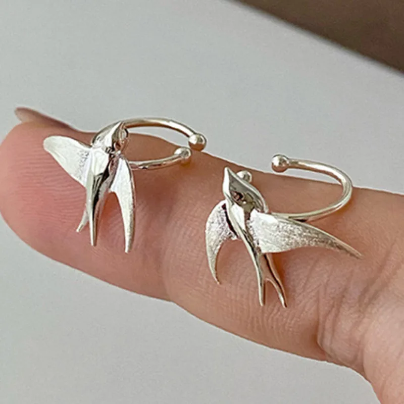 Beautiful Silver Swallow Bird Clip-On Earrings - Image 5