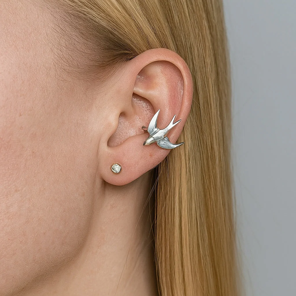 Beautiful Silver Swallow Bird Clip-On Earrings - Image 6