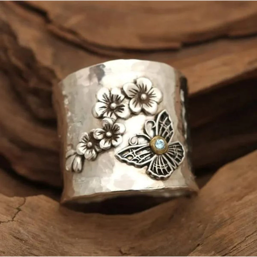 Bee Flower Butterfly Wide Band Ring - Image 2