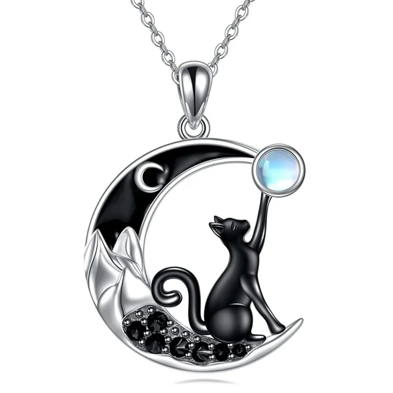 Black Cat Moon Crystal Pendant Necklace - Image 2