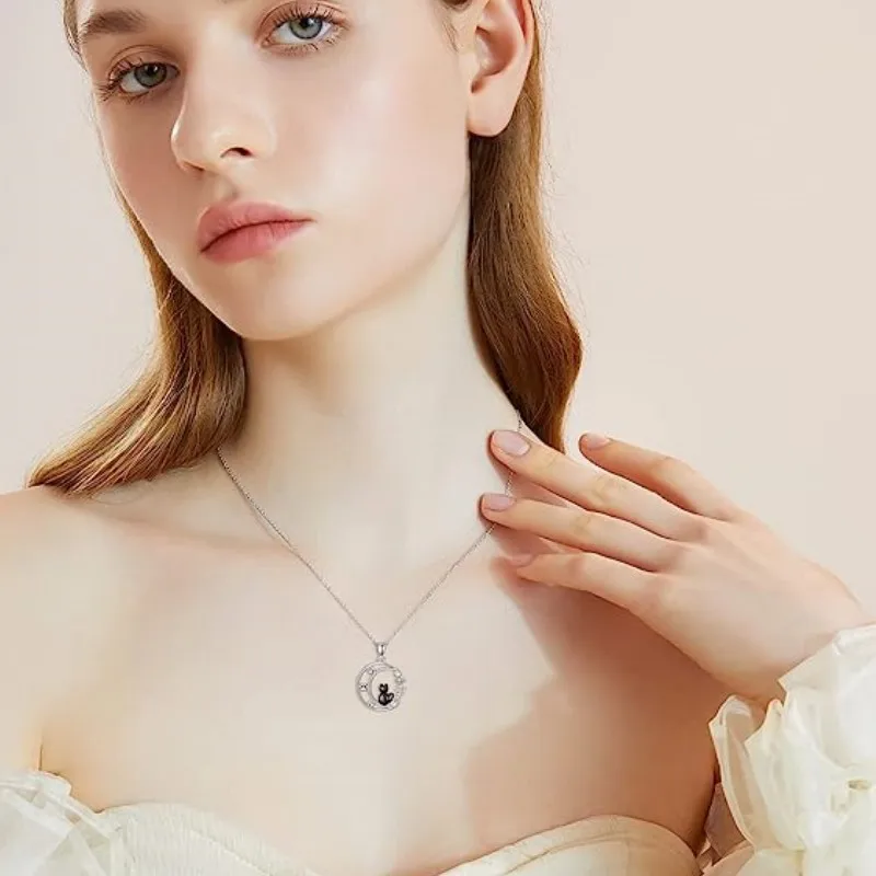 Black Cat Moon Crystal Pendant Necklace - Image 3