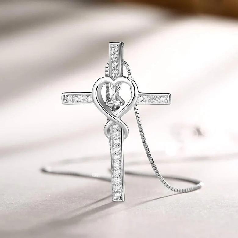 Blessed Cross Necklace with Heart Zirconia
