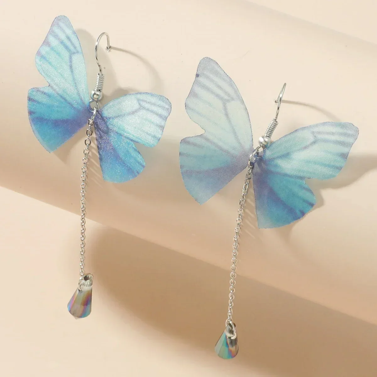 Blue Butterfly Crystal Tassel Earrings - Image 3