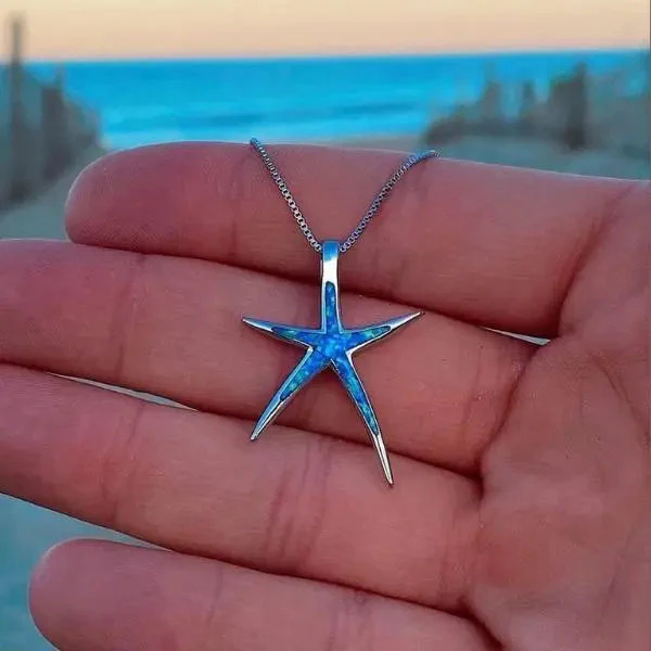 Blue Opal Necklace with Sterling Silver Starfish - Image 2
