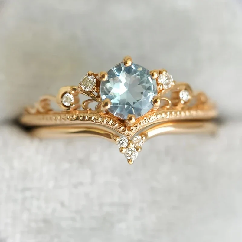 Blue Princess Gold Ring with Zirconia