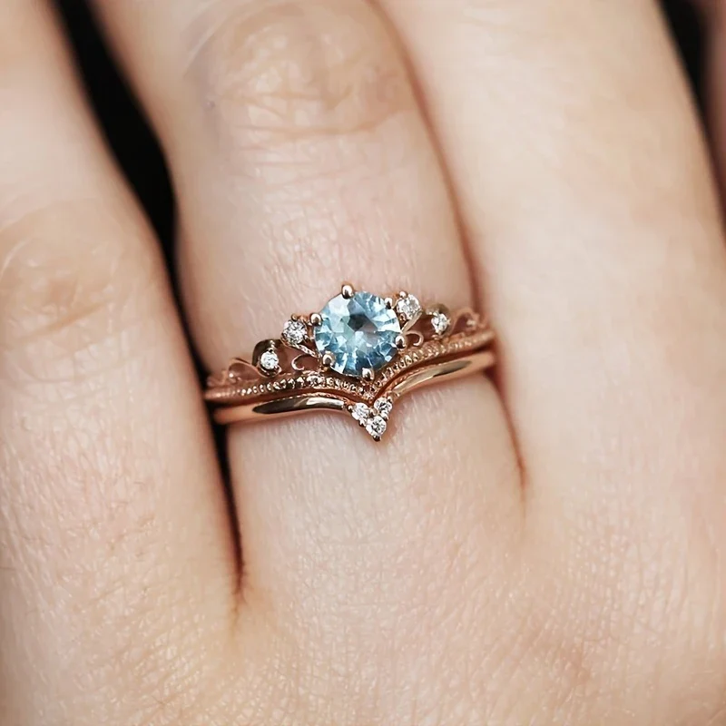 Blue Princess Gold Ring with Zirconia - Image 4