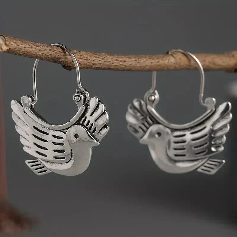 Boho Bird-Inspired Dangle Earrings – Silver-Tone - Image 2