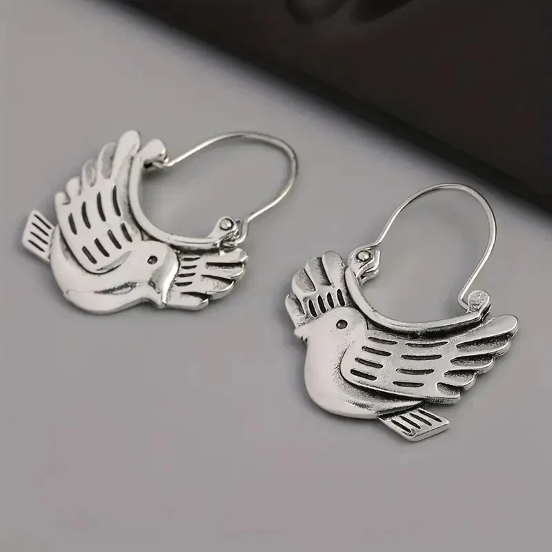 Boho Bird-Inspired Dangle Earrings – Silver-Tone - Image 3