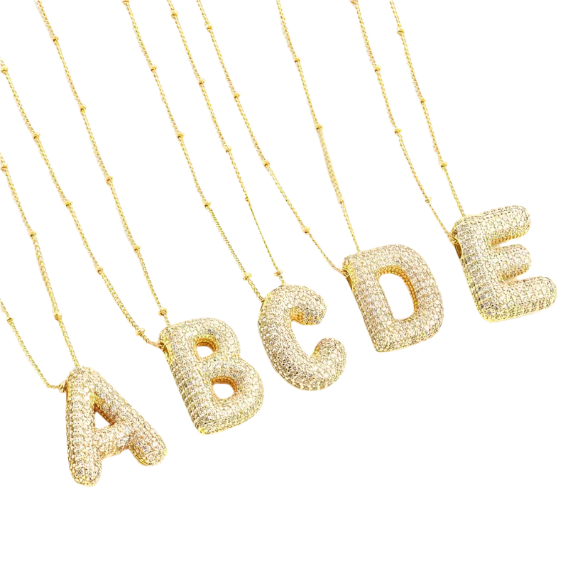 Bubble letter initial necklace set | White Gold - Image 9