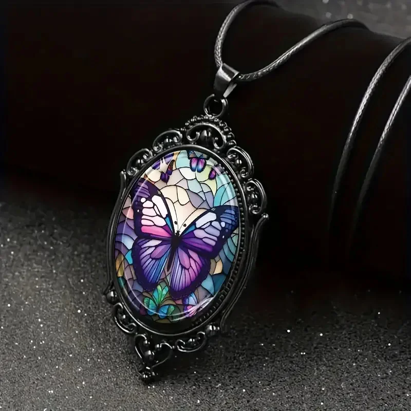 Butterfly Pendant Necklace with Purple Crystal - Image 2