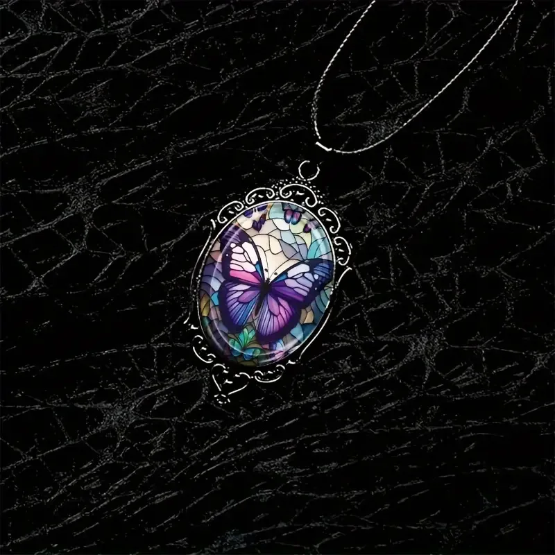 Butterfly Pendant Necklace with Purple Crystal - Image 3