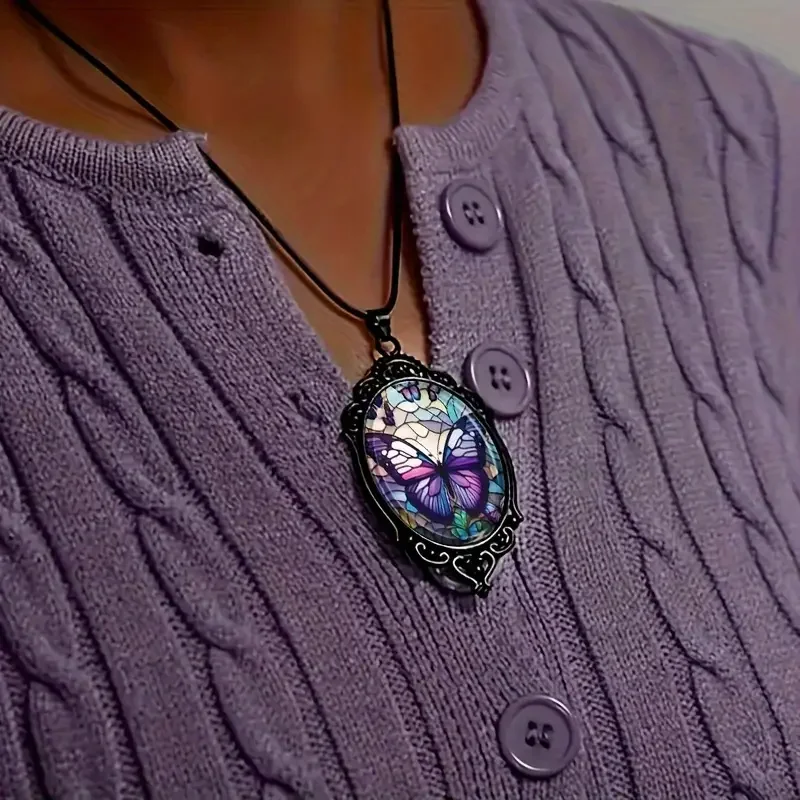 Butterfly Pendant Necklace with Purple Crystal - Image 4