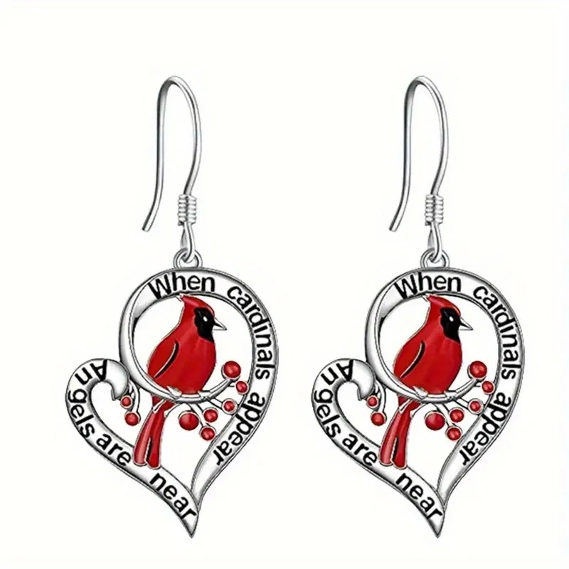 Cardinal Memorial Earrings – “When Cardinals Appear, Angels Are Near” Heart Drop Design - Image 3