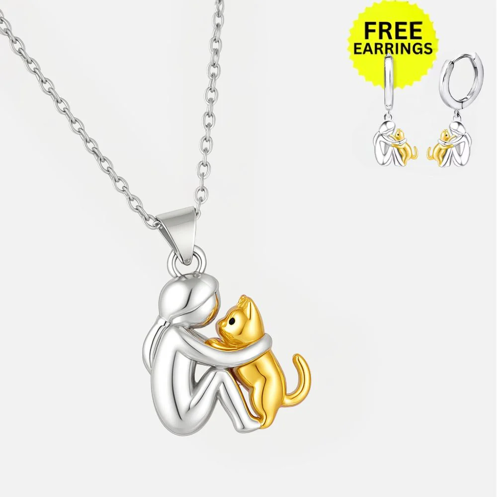 Cat Hug Pendant Necklace with Bonus Earrings – Limited Time Offer - Image 5