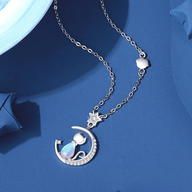 Cat Moon Sterling Silver Necklace - Image 4