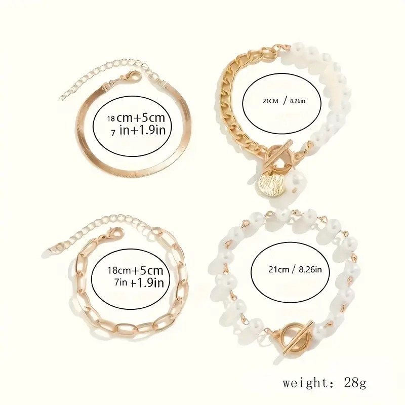 Chic Gold 4-Piece Bracelet Set – Snake, Pearls & Links | Gold - Image 6