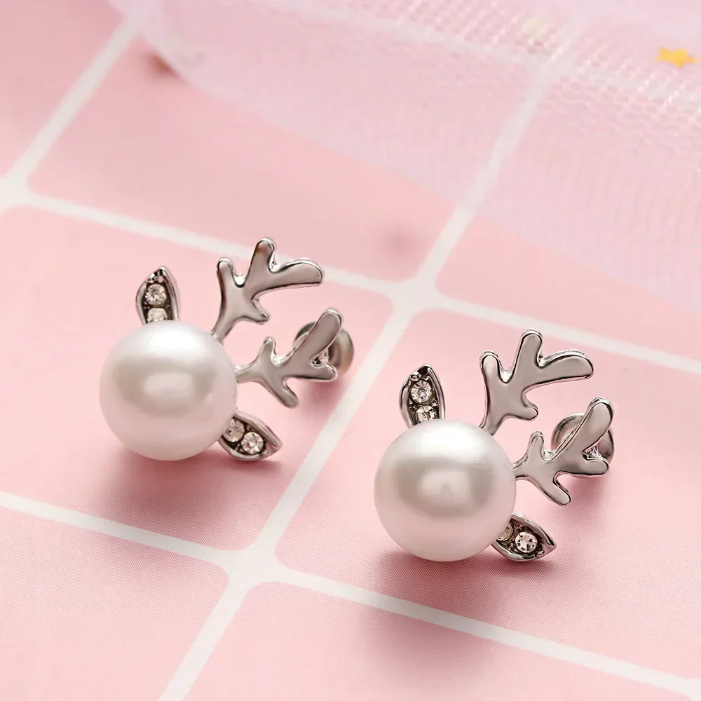 Christmas Reindeer Pearl Earrings - Image 2