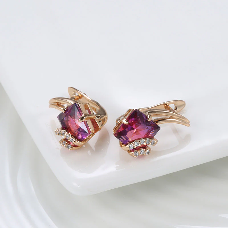 Crimson Square Crystal Earrings | Rosegold - Image 2