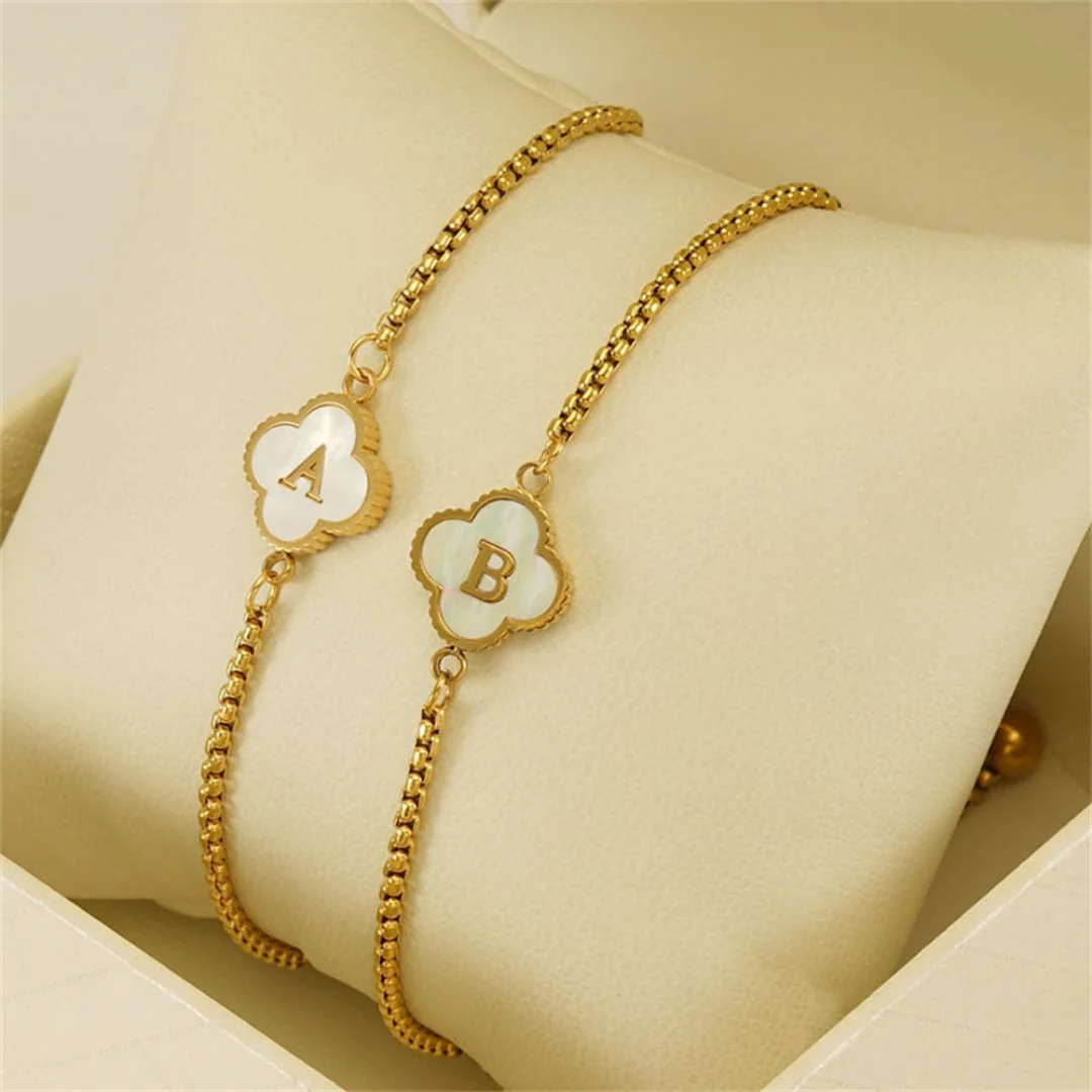 Custom Clover-Shaped Initial Bracelet - Image 3