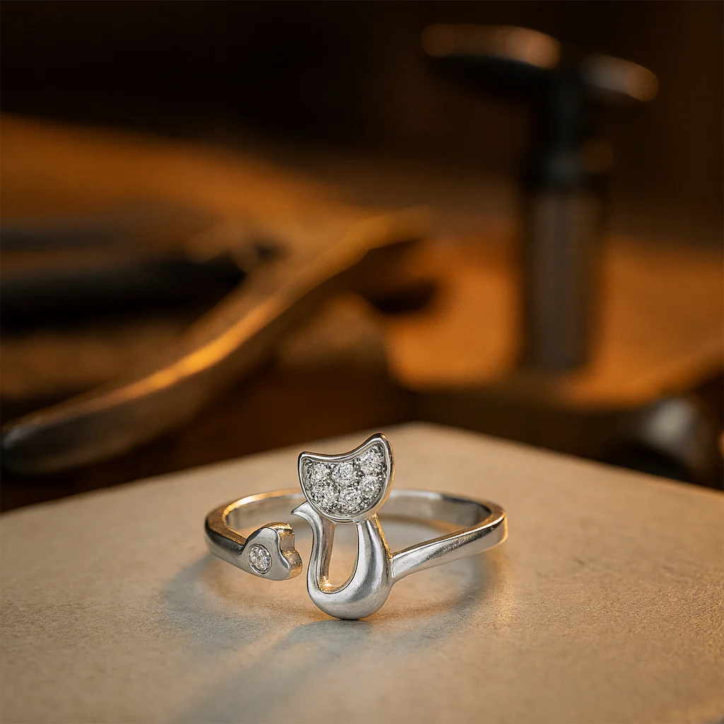 Cute Cat Open Ring – Cubic Zirconia