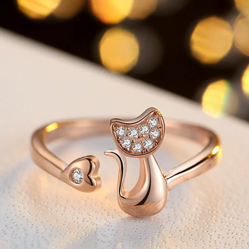 Cute Cat Open Ring – Cubic Zirconia - Image 2