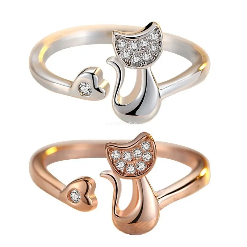 Cute Cat Open Ring – Cubic Zirconia - Image 4