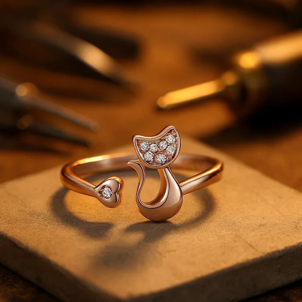 Cute Cat Open Ring – Cubic Zirconia - Image 5