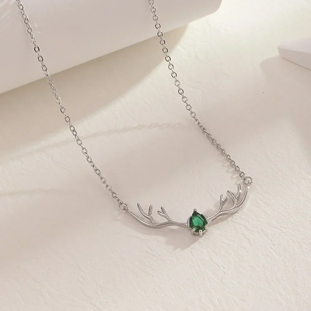 Deer Antler Necklace with Delicate Heart Charm - Image 3