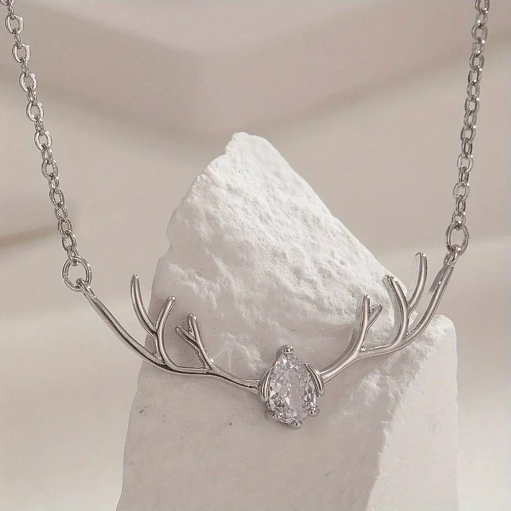 Deer Antler Necklace with Delicate Heart Charm - Image 4