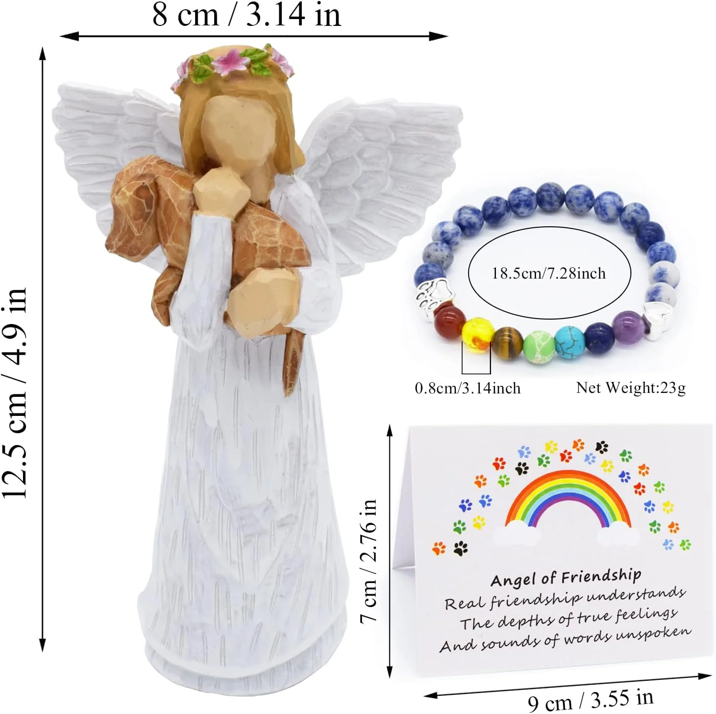 Dog Memorial Gift Set with Angel of Friendship Figurine & Rainbow Bridge Chakra Bracelet - Image 3