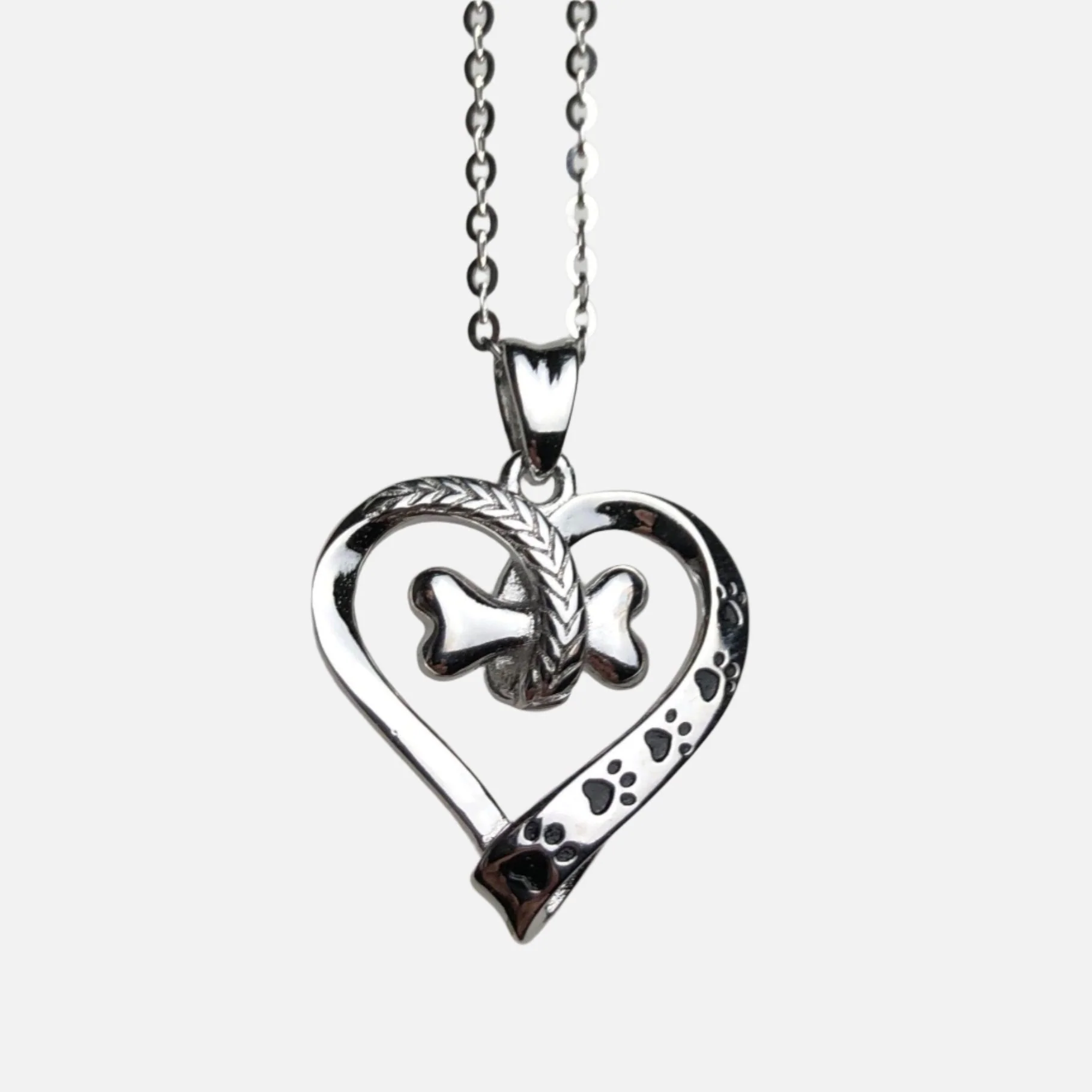 Dog Paw and Heart Necklace in Stainless Steel - Image 2