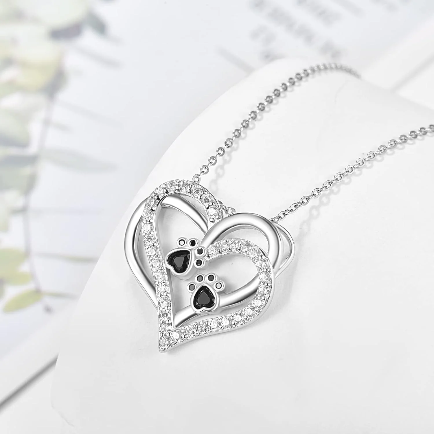 Dog Paw Heart Necklace with Zirconia