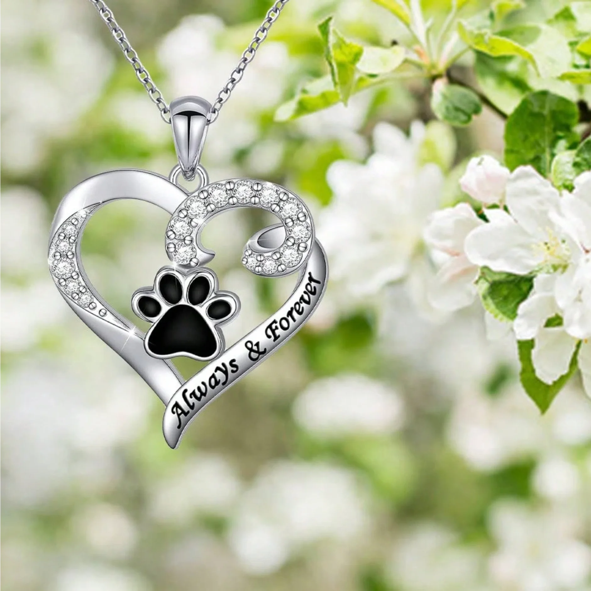 Dog Paw Necklace – Heart Design in Stainless Steel with Zirconia - Image 2